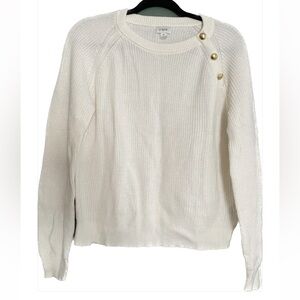 J.Crew- crewneck sweater cotton blend nailhead button shoulder raglan IVORY (M)